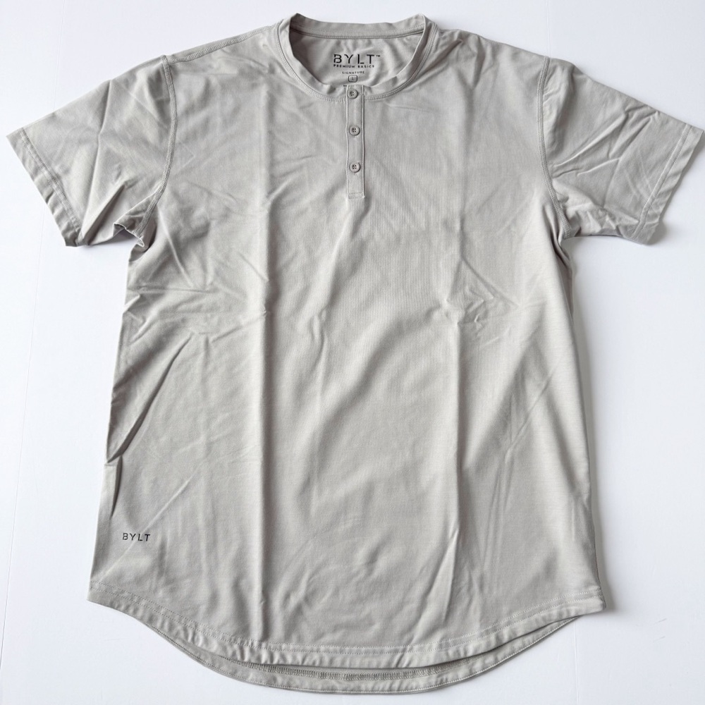 BYLT Basics Henley Drop-Cut: BYLT Signature Storm Grey Large